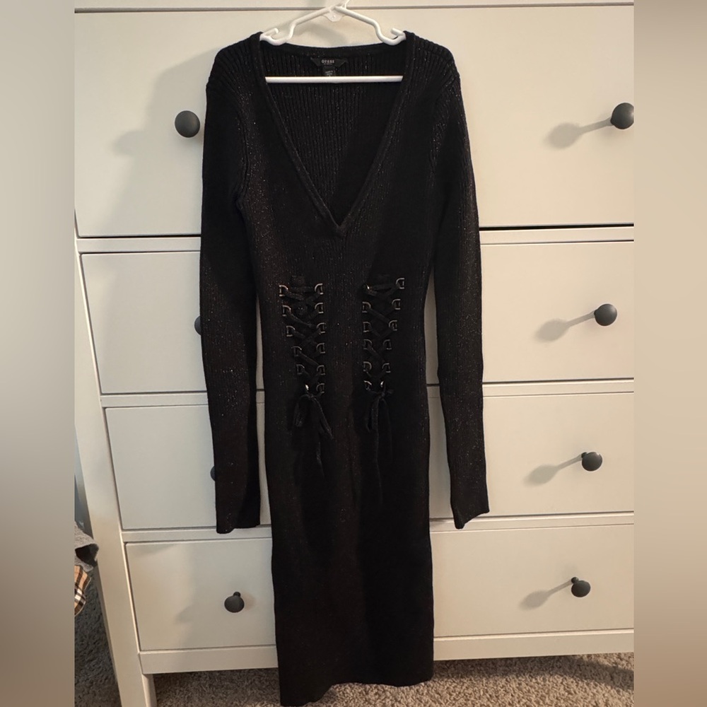 Guess Black Long Sleeve Knit Dress